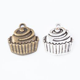 cupcake charms UK - 60pcs 22*19MM Tibetan metal silver color food cake cupcake charms antique bronze pendants for bracelet earring diy jewelry