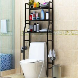 Hooks & Rails Over The Toilet Floor Type Storage Accessory Rack Organiser For Bathroom No Punching Kitchen Fixture ShelvesHooks