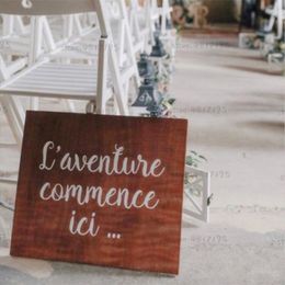 Sign Stickers "Laventure commence ici " Quote Plate Mirror Decals Custom Any Texts Wedding Parties Vinyl Murals Art 220613