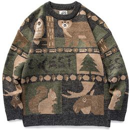 Men's Sweaters Winter Vintage Sweater Men Japanese Cute Bear Couples Knitted 220823