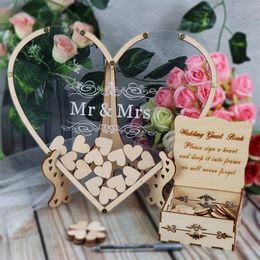 -Shape de coração Transparente Wedding Convidor Decoração rústica Sweet Drop Box Box Box 3D Livro de madeira Caixa de madeira 220609