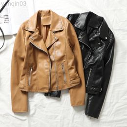 New 2022 Spring Autumn Soft PU Faux Leather Jacket Women Coat Female Slim Moto Biker Streetwear Motorcycle Outerwear L220801