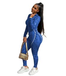 Designer Womens Tracksuits fitted Two Piece women jogger Set Leopard Print Pants Outfits Long Sleeve Shirt Trousers Sweatsuit Pullover Bodyc