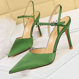 BIGTREE Shoes Fashion New Women Pumps Green High Heels Satin Women Shoes Stiletto Heels Summer Ladies Sandals Sexy Party Shoes G220516