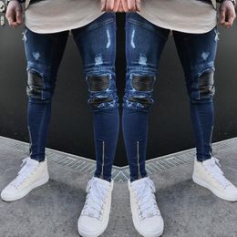 Men's Jeans Fashion Design Men's Washed Ripped Destroyed Straight Vintage Frayed Denim Zipper Street Biker PantsMen's