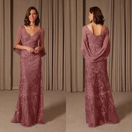 Burgundy Full Lace Mermaid Mother Of The Bride Dresses V Neck Appliqued Wedding Guest Dress Plus Size Formal Evening Wear