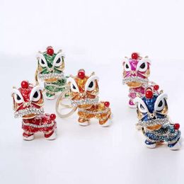 Special Chinese Folk Mascot Lion Dance Creative Enamel Metal Keyrings Gift For Women Girls Mascot Jewelry