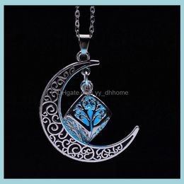 Pendant Necklaces Pendants Jewellery Moon Necklace Openable Hollow Stereo Square Luminous Stone Alloy Plated Drop Delivery 2021 94Xgm
