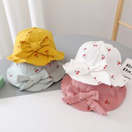 Floral Printed Hat Cute Cherry Bow Outdoor UV Protection Kids Sun Hat Spring Summer Baby Girls Infant Panama Caps 220611