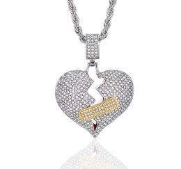 S3072 Fashion Jewelry Full Diamond Heart Necklace for Man Woman Broken Hearts Pendant Necklaces