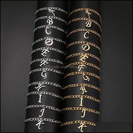 Link Chain Bracelets Jewelry 316L Stainless Steel Bracelet Curb Cuban Link Gold Color Letters A-Z Fashion For Men Women Basic Punk Drop Del