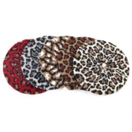 Geebro Women Leopard Berets Winter Warm Knitted Cashmere French Artist Hats Female Wool Printing Soft Comfortable Cap Hood J220722