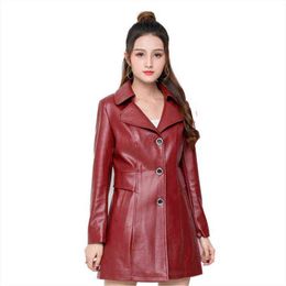 2022 New Fashion Women Autumn Winter Leather Clothing Elegant Slim Plus size Loose Jacket Ladies High-quality Faux PU Coat OK835 L220728