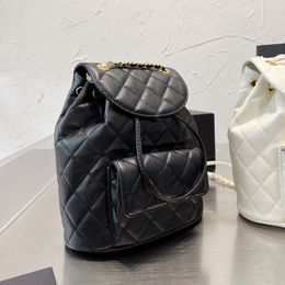 Damen schwarz weißer Kaviar/Lambskin -Rucksacktaschen große Kapazität Sacoche Eimer Handtaschen 22x27cm