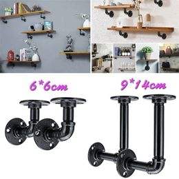 2Pcs Pipe L Bracket Wall Floating Shelf Vintage Retro Black Iron Industrial Holder Home Decor Storage Y200429