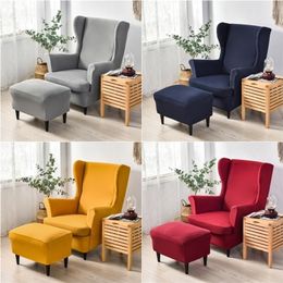 Solid Colour Sloping Arm King Back Chair Cover Elastic Armchair Wingback Wing Sofa Back Chair Cover Stretch Protector Slipcover 220513