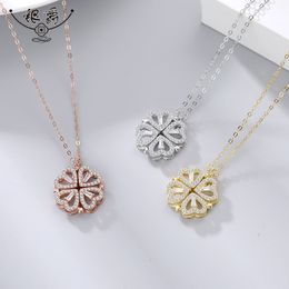 925 Silver Sweater Chain Special-Interest Design Necklace Advanced Feeling a Dual-Wear Four-Leaf Clover Love Ins Style Wholesale Hot Girl