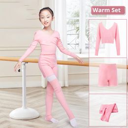 Stage Wear Kids Girl Ballet Sweater With Shorts Set Dance Gymnastics Knitted Leg Warmer Long Sleeve Pull Over Winter