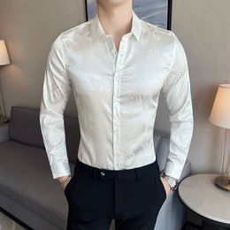 Chinese Style Dragon Jacquard Shirts for Men Long Sleeve Slim Business Dress Shirts Social Party Casual Camisa Masculina 2022