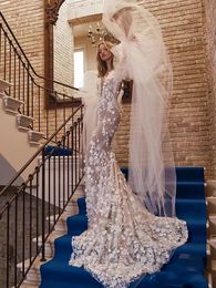 Princess Fancy Wedding Dresses Lace Appliques Bridal Gown Custom Made Illusion Flowers Backless Puffy Sleeves Wedding Gowns
