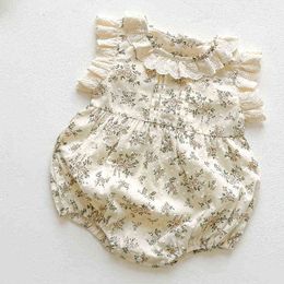 Toddler Baby Girl Bodysuits Sleeveless Cotton Floral Printing Korean Style Newborn Baby Girls Jumpsuit Summer Baby Girls Clothes G220521