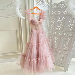 Party Dresses 2022 Pink Beautiful Sweet Short Homecoming Dress Ruffles Spaghetti Strap Sweetheart Tulle Ball Gown Girls Cute Prom Gowns