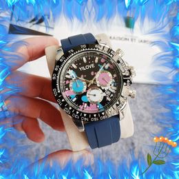 Ink Colour Film Feature Dial Men's Watch Black Ceramic Stainless Steel Case Quartz Movement Clock 42mm Rubber Wristband Multifunction Wristwatch