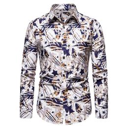 50kg100kg Spring Autumn Mens Fashion Graffiti Printed Turn Down Collar Regular Fit Button Down Long Sleeve Shirts 210412
