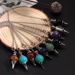Natural Stone Crystal Pendant Charms Red Agates Pendulum Circular Cone Divination Amulet Choker Jewelry Accessories for Unisex