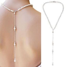 Подвесные ожерелья женские имитируемые жемчужные фона цепей назад