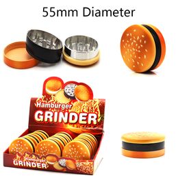 3 Layers Wholesale Zinc Alloy Hamburger Shape Grinders Smoking Accessories Mix Colours Herb Grinder 55mm Diameter Plastic Material Crushers Display Box GR393