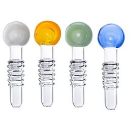 Headshop214 Y074 Spoon Smoking Pipes About 4.1 Inches Tobacco Dry Herb 5 Rings Clear Tube Colored Bowl Glass Pipe