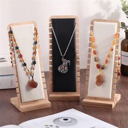 Jewelry Pouches Bags Bamboo Display Stand Necklace Wooden Multiple Easel Showcase Holder For Necklaces Edwi22