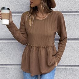 Women's T-Shirt Plain Workout Shirts Women Womens Knit Top Long Shirt Pleated Tunic Crew Neck Casual Sleeve PackWomen's