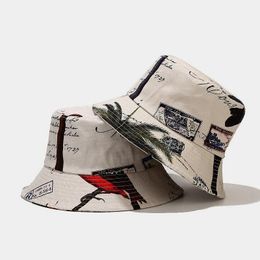 Berets Canvas Coconut Tree Bucket Hats Wide Brim Hat Adult Sun Protection Caps Foldable Fisherman Outdoor Summer Panama Gorros