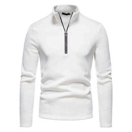 Mens White Zipper Turtleneck T-Shirts Brand Slim Fit Long Sleeve T Shirt Men Autumn Winter Velvet T-shirt Male Tops Tees L220704