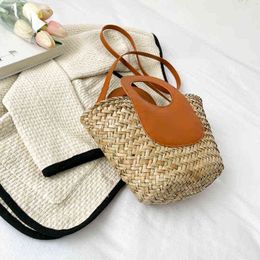 Evening Bags 2022 Beach Baket Summer Weaving Ladie Straw Bag Fahion Tote Rattan Shoulder Woven Handmade Hand 220630
