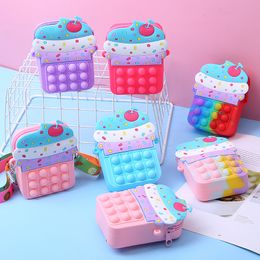 Pop Purse Fidget Toys Bag Rainbow Rabbit Shoulder Bag Fidgets Party Favour Sensory Silicone Backpack Toy for Girls and Women
