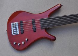 Factory Custom 6 Strings Electric Bass Guitar Red Brown Color Rosewood Fretless Fingerboard Chrome Hardware Offer Customized