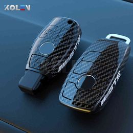 ABS Carbon Fibre Style Car Key Case Cover Shell Fob For Mercedes A B C E S Class W204 W205 W212 W213 W176 GLC CLA AMG W177