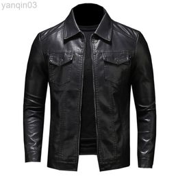 Men Luxury Black Faux Leather Jackets Men Zipper Pu Jacket Turn Down Collar Multi-Pocket Slim Fit Clothing Man plus Size 5XL-M L220801