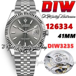DIW diw126334 SA3235 Automatic Mens Watch 41MM Fluted Bezel Grey Dial Stick Markers 904L Jubileesteel Bracelet With Same Serial Warranty Card eternity Watches
