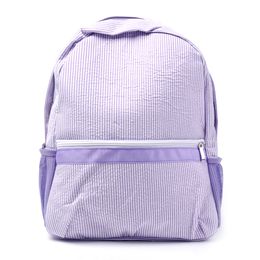25pcs Lot Purple Large Seersucker School Bags GA warehouse 8 Colours Cotton Stripes Classic Backpack Soft Girl Personalised Backpacks Boy DOMIL106031