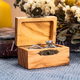 Jewelry Pouches Bags Personalized Wedding Ring Box Olive Wood Square Double Retro Rustic Rita22