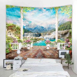 Nordic City Coast Landscape Decoration Carpet Mandala Scenario Witchcraft Tapestry Bohemian Hippie Wall Rugs Curtain J220804