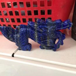 Decorative Objects & Figurines Natural Rock Hand Carved Dragon Ornaments Lapis Lazuli Crystal Sculpture