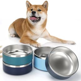 64oz Double Wall Non-Slip Stainless Steel Pet Dog Bowl Feeders Sheepdog Samoyed Food Feeder Water Tableware for Medium Large Pets Basin