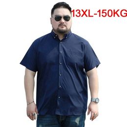 men 8XL 9XL shirts 10XL 7XL plus size big larger 5XL 6XL short sleeve summer dress plaid casual navy blue 220322
