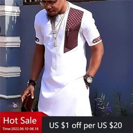 Africa Dashiki Suits Men s Wedding Round Neck Stitching Short sleeved African Ethnic Style Casual Sets M 4XL 220719