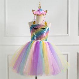 rainbow tulle Australia - Girls Princess Dress Up Children Sequin Top Rainbow Tulle Tutu Dress Kids Party Cosplay Costumes222W